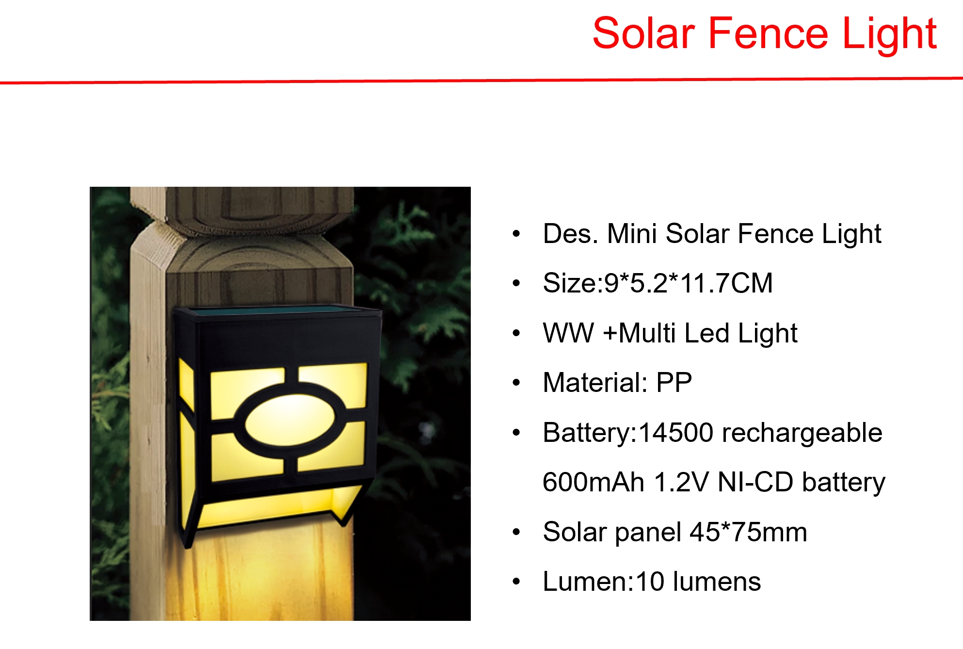 太阳能 LED 花园桩和迷你太阳能围栏灯