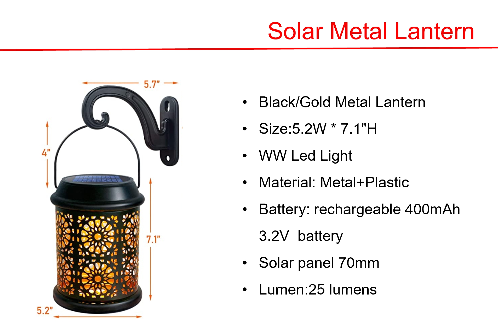 太阳能 LED 天沟灯和黑色/金色金属灯笼灯