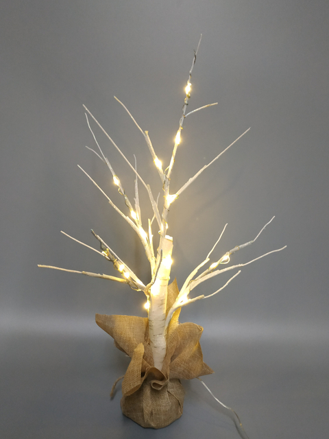 圣诞白色干树枝迷你树带灯串