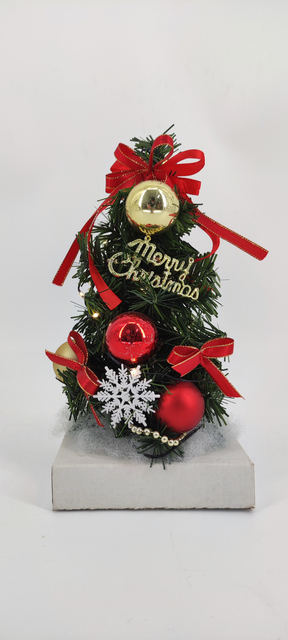 圣诞绿色迷你树+白色底座+红球/红带