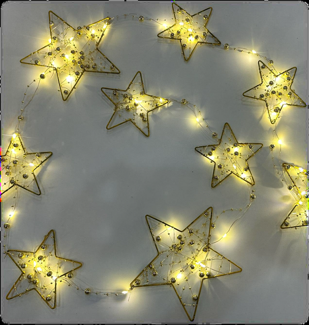 五角星灯串 木头三角圣诞灯