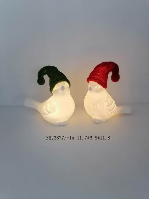陶瓷小鸟带绿/红帽子 - 1