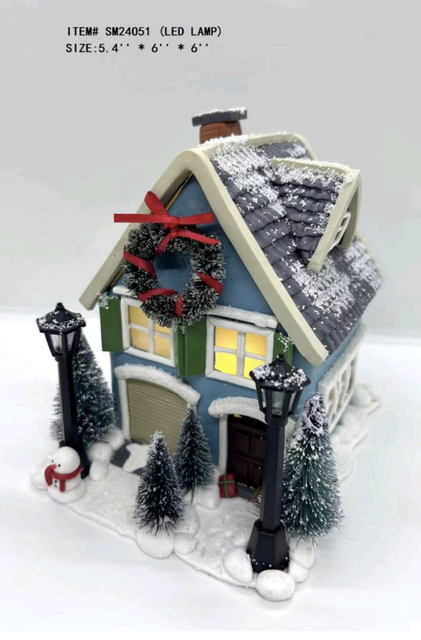 黏土造型 蓝色的小房子挂着花环 - 24