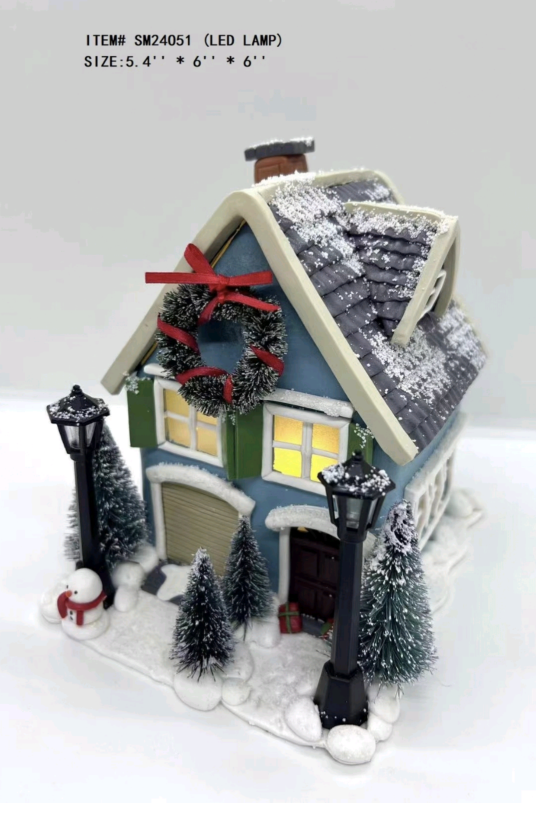 黏土造型 蓝色的小房子挂着花环 - 24