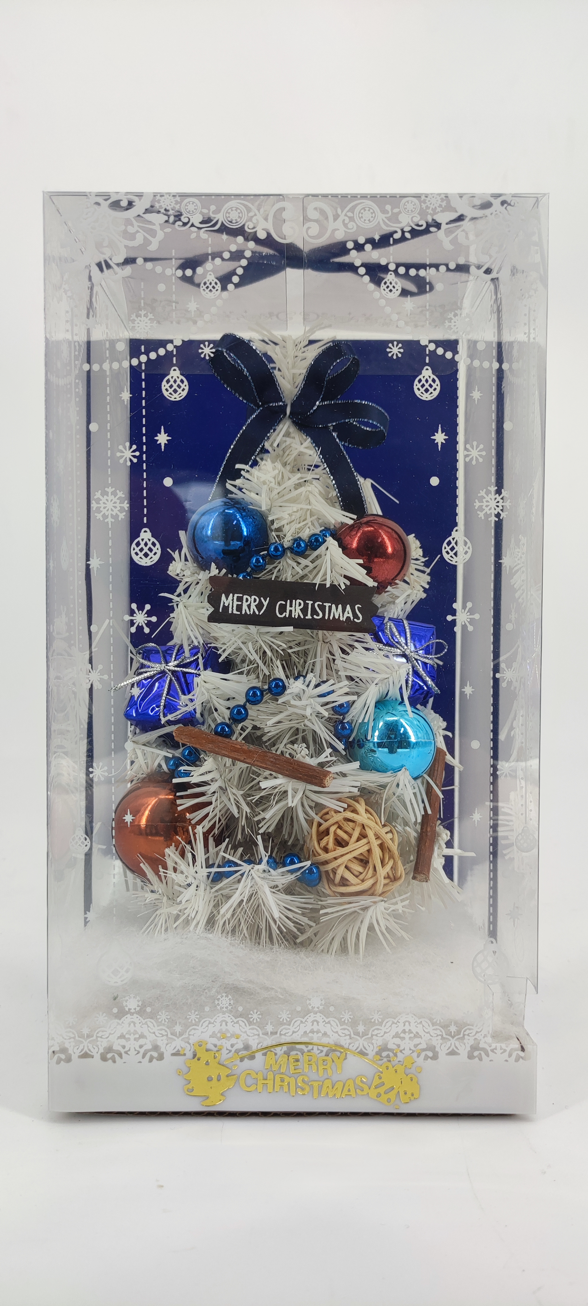 圣诞白色迷你树 + 彩球/雪花/蓝带