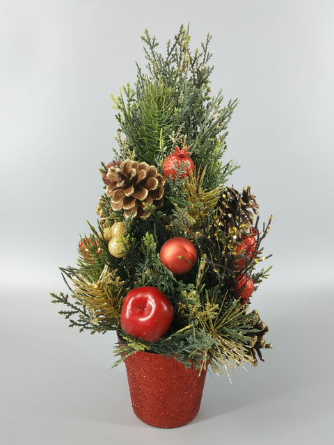 圣诞绿色迷你树+彩球/松果