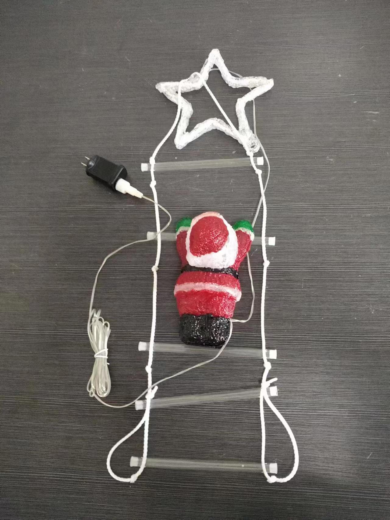 拉丝梯形弦灯圣诞老人小雕像 +顶部安装的22厘米直径的五点恒星，带有32个白色LED灯