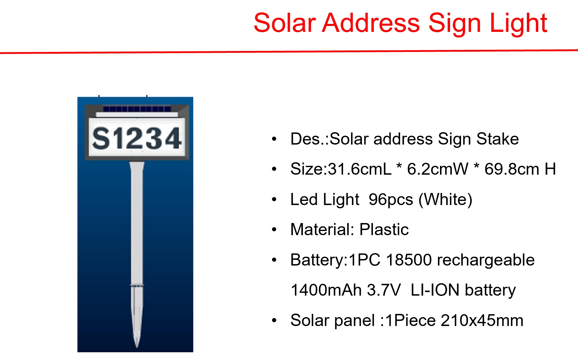 太阳能 LED 柱灯和地址标志灯