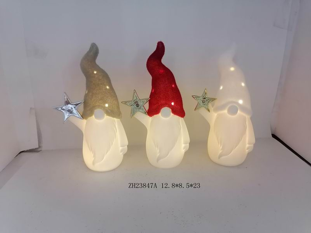 陶瓷圣诞老人带灰色/红色/白色帽子和星星 - 10