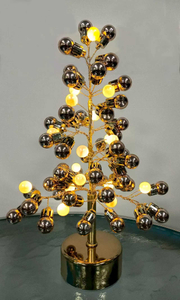 28厘米电镀球气泡圣诞树灯，带有香槟金底座，3×AA电池供电，优雅的度假/家居装饰照明