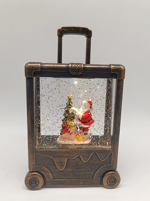 黑色刷子手提箱灯圣诞老人和树室内装饰