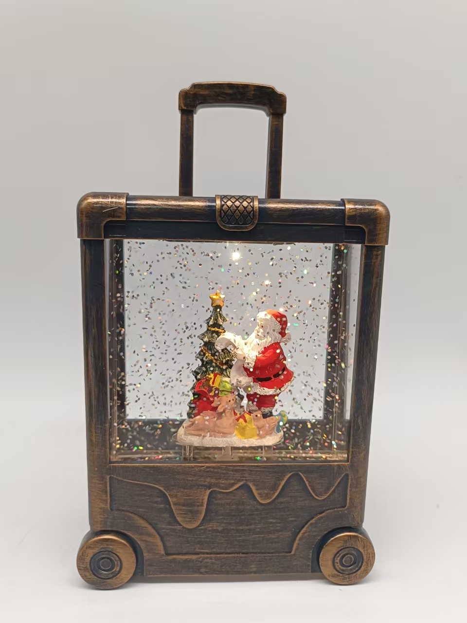 黑色刷子手提箱灯圣诞老人和树室内装饰