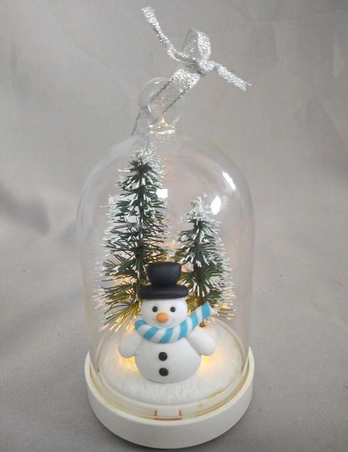 附魔玻璃圆顶圣诞树和雪人装饰品，带有10个领导的铜线温暖白色灯|手工吹玻璃雪球样式装饰