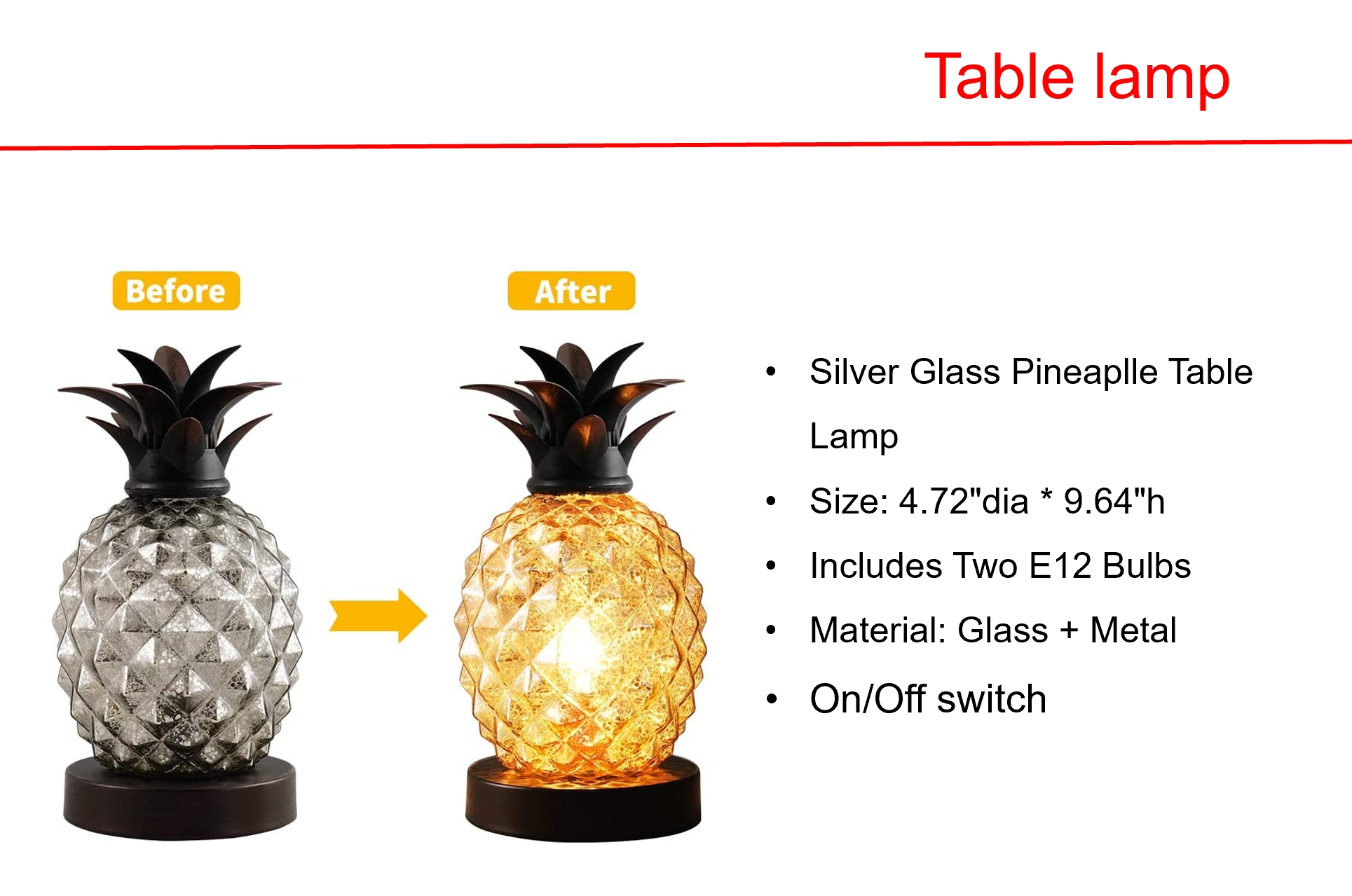 太阳能银玻璃菠萝台灯