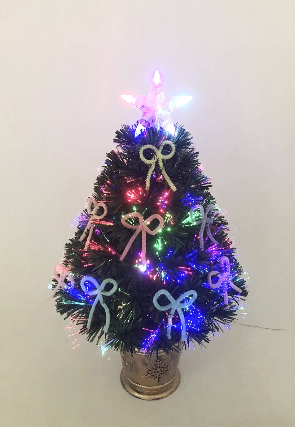 圣诞绿色光纤树+顶星+彩色蝴蝶结