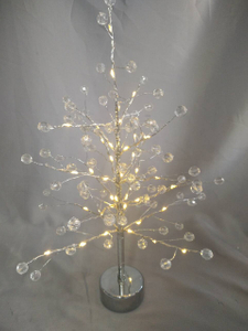 40厘米高的裸露树枝树，带有透明球体，银色铜线温暖白色的LED灯，乡村风格的装饰灯/事件造型