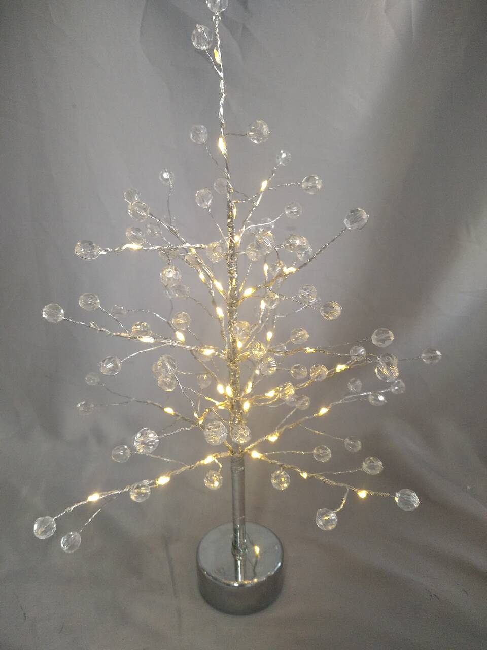 40厘米高的裸露树枝树，带有透明球体，银色铜线温暖白色的LED灯，乡村风格的装饰灯/事件造型