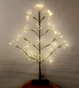 半树LED灯，身高61厘米，有180个温暖的白光，包括坚固的底座