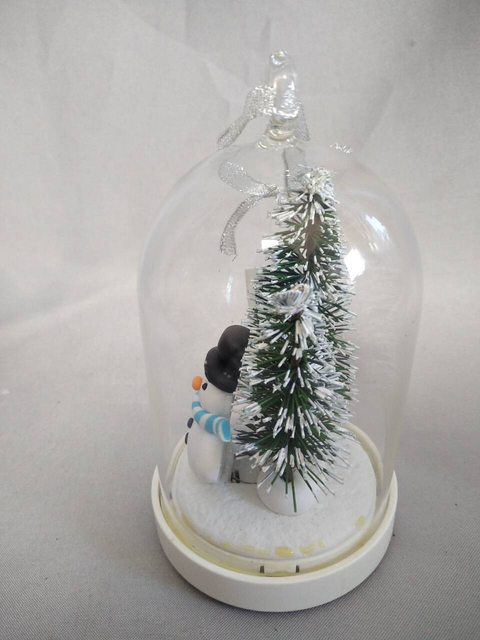 附魔玻璃圆顶圣诞树和雪人装饰品，带有10个领导的铜线温暖白色灯|手工吹玻璃雪球样式装饰